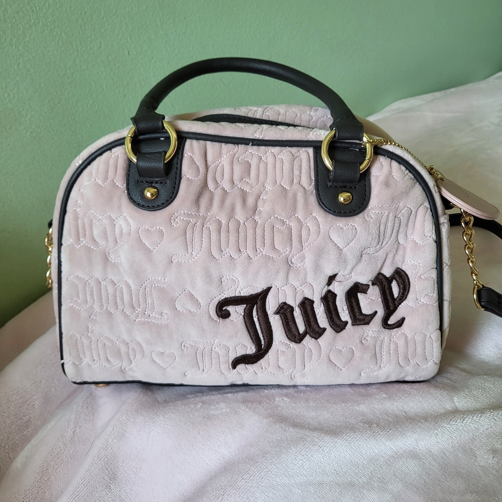 Juicy Couture Vintage Style Dusty Blush Pink/Chocolate Bowler/Satchel.